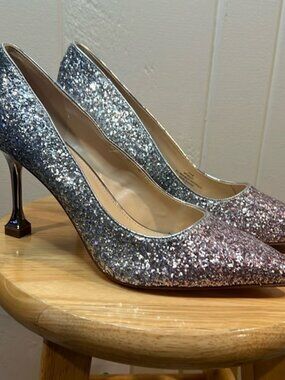 Marc Fisher MFHEADY silver ombre sparkle glitter stem heels 8.5